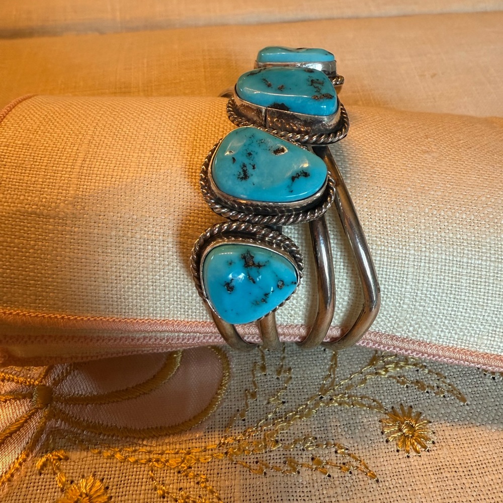 Turquoise Silver Cuff Bracelet - image 2